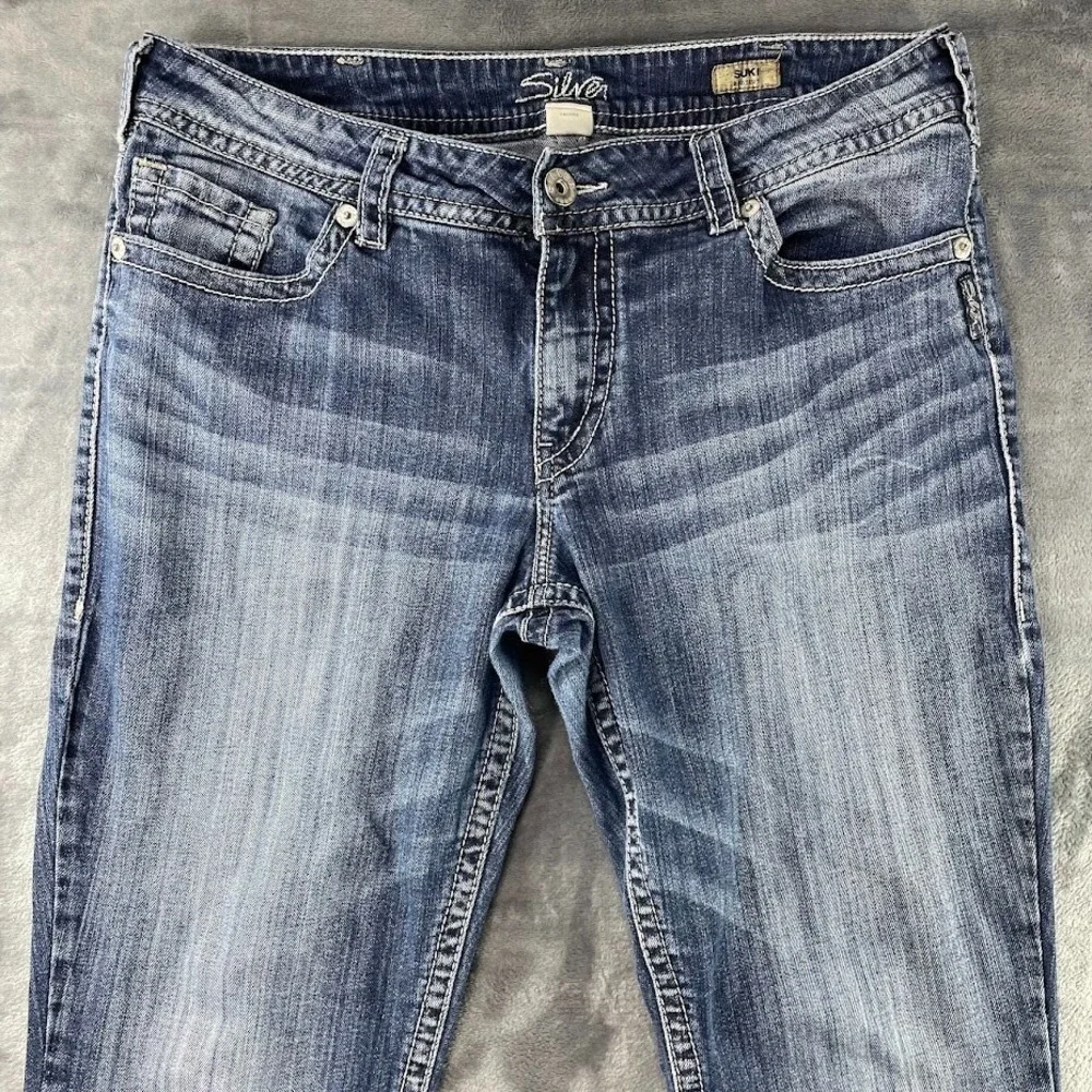 Silver Jeans Womens 36x29 Suki Boot Cut Blue Denim Thick Stitch Medium Wash - Picture 2 of 10
